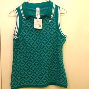 Fabletics Green Seamless Polo Tank Fairway Chateau jacquard size medium